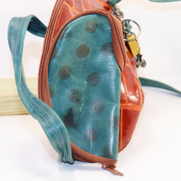 Carol Hearty Art Bag Half-Moon Leather Crossbody w/ Charms Handmade - Picture 4 of 7